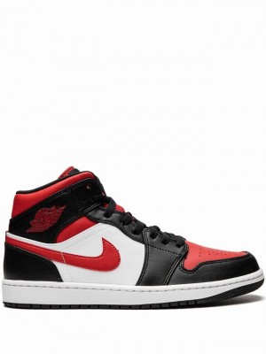 Air Jordan 1 Nike Mid Bred Puntera Mujer Blancas Negras Rojas | WDX-931542